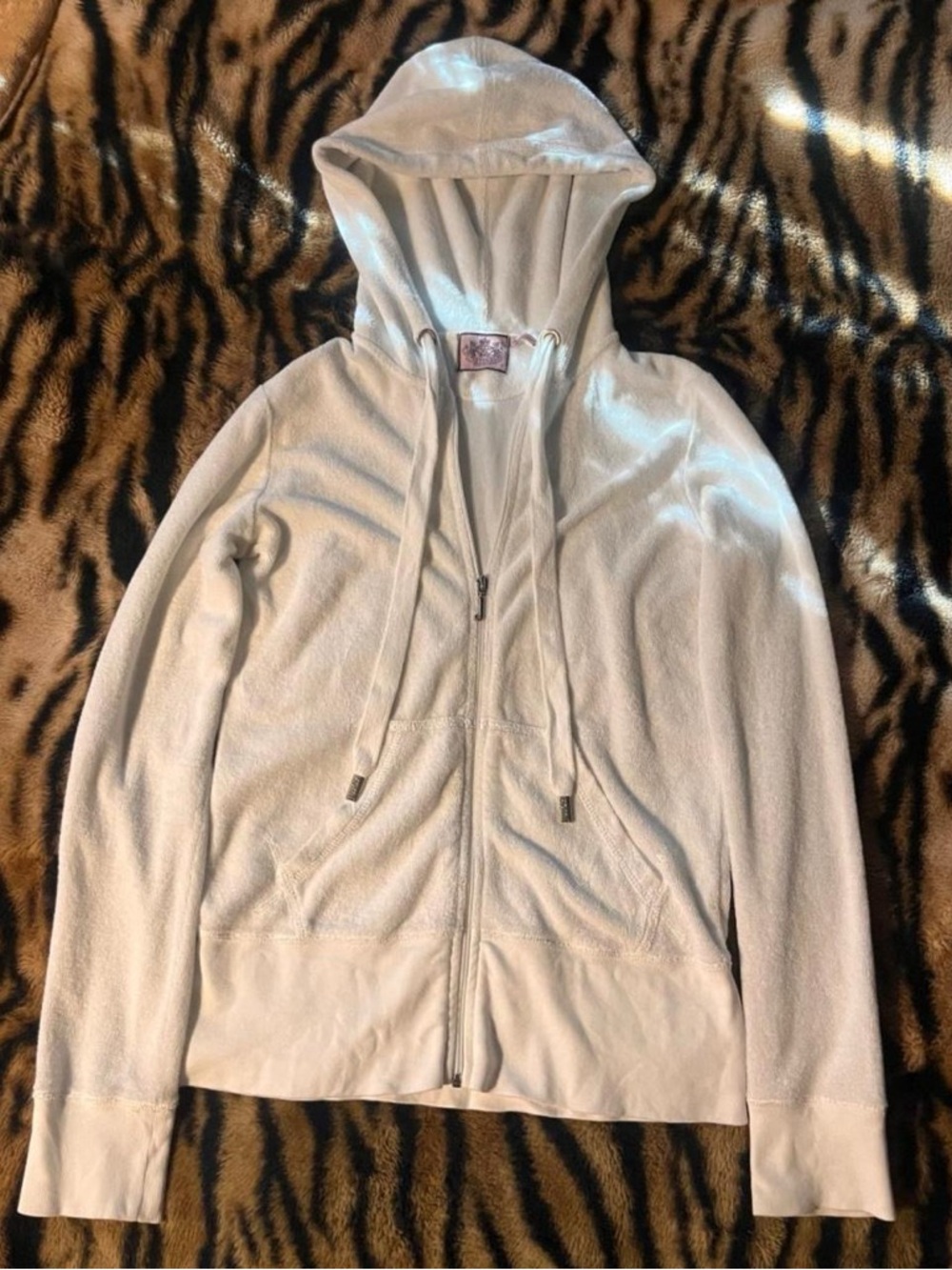 Juicy Couture Cream Velour Zip Hoodie with Gold Accents